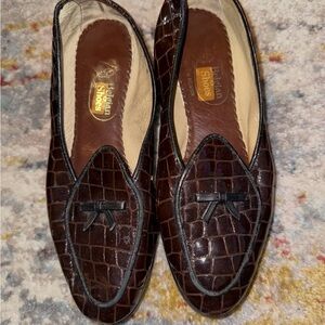 Brown Crocodile Patent Leather Pattern Loafers